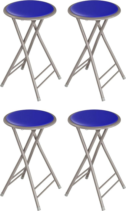 Lavish Home Folding Stool Set - Set of Four 24-Inch Padded Stools with 225lb Capacity for Kitchen, Dorm, or Rec Room - Portable Stools for Adults - Collapsible Sitting Stool Set for Seating (Blue)