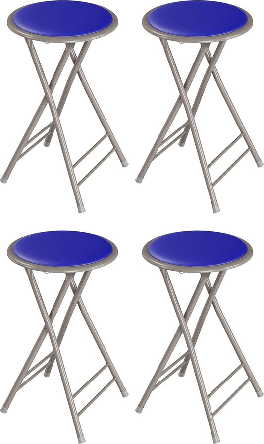 Lavish Home Folding Stool Set - Set of Four 24-Inch Padded Stools with 225lb Capacity for Kitchen, Dorm, or Rec Room - Portable Stools for Adults - Collapsible Sitting Stool Set for Seating (Blue)