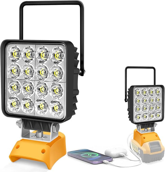 Portable LED Work Light for Dewalt 20v Battery,Dewalt Battery Light with Power Functionality and Rotating Stand,Rechargeable Flood Light,48W 4800LM Flashlight for Garage & Jobsite Lighting