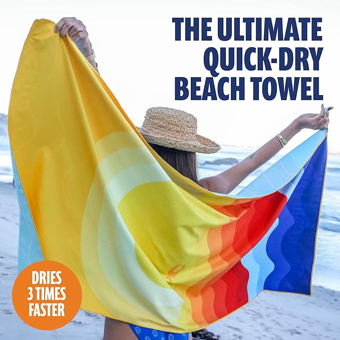 SUN NINJA Microfiber Beach Towel - Sand Free, Quick Dry, Lightweight & Compact for Beach, Pool, Yoga and Camping - 63x32 inch Super Absorbent, Large Sand Free Swim Towels for Adults and Kids