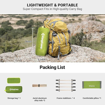 KingCamp Camping Cot, Folding Portable Heavy Duty Ultralight Cots for Adults Camping Tent Hiking Backpacking Mountaineering Travel Indoor Outdoor Indoor Base Camp with Pillow, Support 265 Lbs
