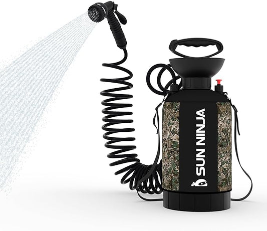 SUN NINJA Portable Shower, Outdoor Portable Camping Shower with Neoprene Cover, Portable Beach Shower Surf Rinse Kit, High Pressure Multi-Purpose Sprayer for Outdoor Essentials, Dog Walking & Hiking
