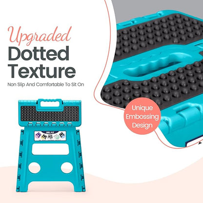 Delxo Folding Step Stool 13 Inch Non-Slip Foldable Stools for Kids & Adults Up to 300 LBS Kitchen Collapsible Fold Up Stepping Stool with Dotted 1 Pack Blue