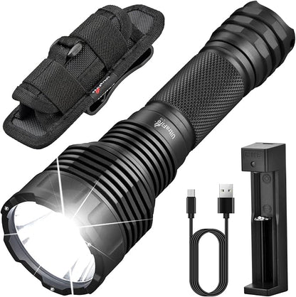 ULTRAFIRE C15 Rechargeable Tactical Flashlight 2000 High Lumens LED Flashlight with Holster,5 Modes,USB,Waterproof for Camping, Outdoor, Emergency Light
