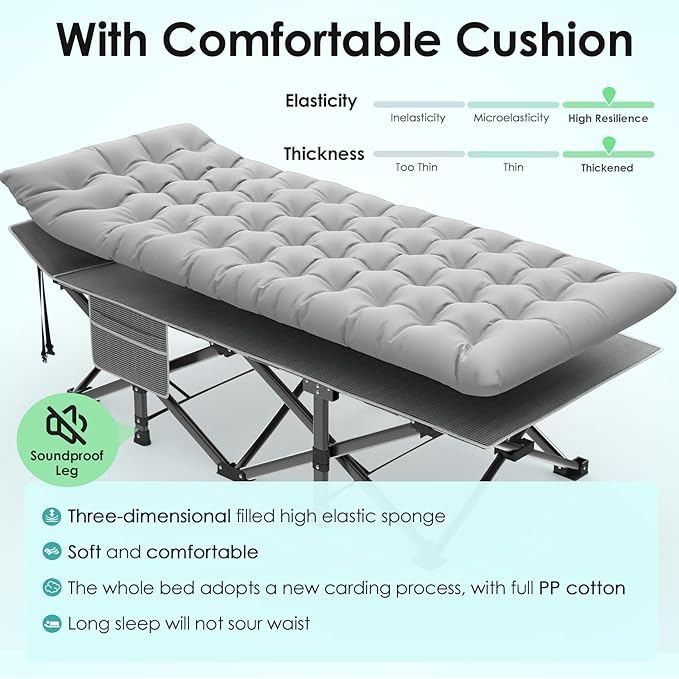 Suteck Camping Cot, 32In XXL Folding Camping Cot Heavy Duty Sleeping Bed for Adults 1200D Double Layer Oxford Cots for Camping W/Pilllow Mattress Carry Bag for Home Office Nap Beach Travel, 500LBS