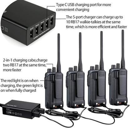 Retevis RB17 Walkie Talkies Long Range,Heavy Duty 2 Way Radios with 4400mAh Large Capacity Battery,Handheld VOX Emergency Alarm,Portable Two Way Radio for Adults Skiing Hunting Hiking(4 Pack)