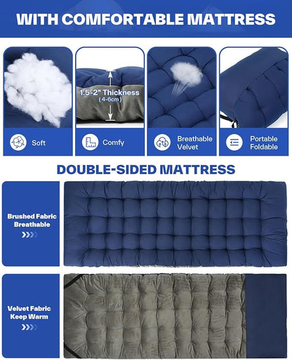 Sportneer Camping Cots for Adults: Easy-to-Assemble Camping Bed with Cmfortable Mattress & Side Bags Support 330lbs - Cot Bed for Camping, Lounging, & Elevated Sleeping, Size 78.3"x28.7"x14.6"