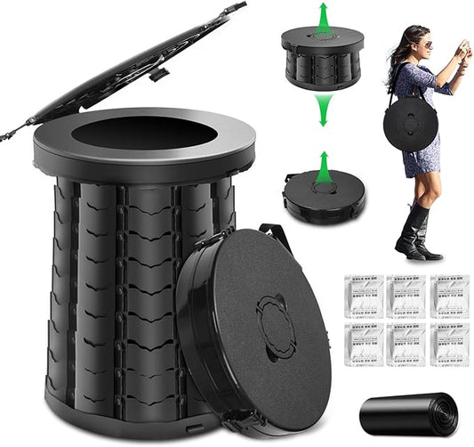 XXL Retractable Portable Toilet,19.7'' Portable Potty for Adults Kids, Camping Toilet with Lid, Travel Toilet Portable Potty for Camping, Hiking, RoadTrip, Car, Tent, Truck Drivers