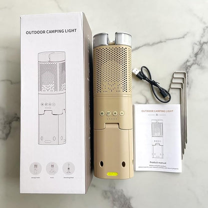 Camping Lantern, 14000mAh Rechargeable Telescopic Camping Lights Built-in Magnetic Stand with Speaker, Portable Waterproof Outdoor LED Flashlight for Emergency, Hiking, Camping, Fishing -Khaki