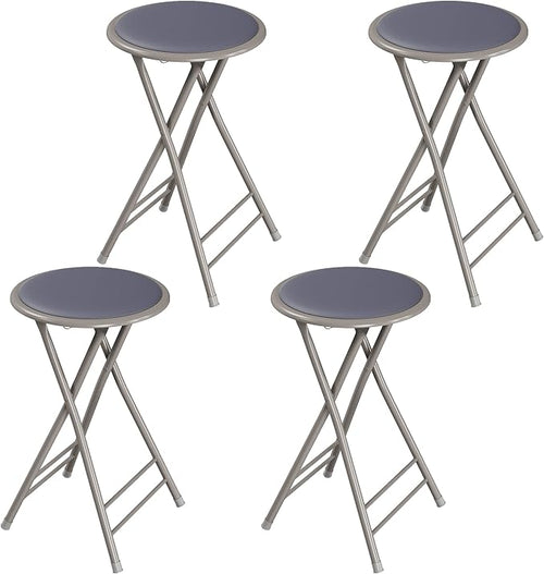 Lavish Home Counter-Height Bar Stools - Set of 4 Heavy-Duty 24-Inch Backless Folding Chairs with 225 LBS Capacity for Kitchen or Rec Room (Gray)