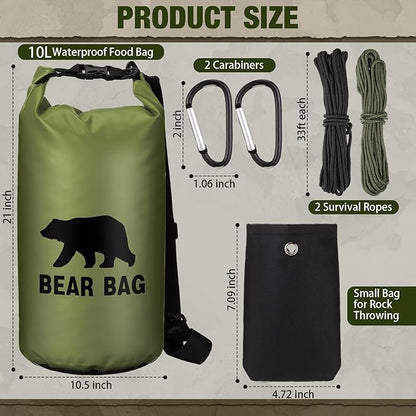 1 Set Bear Food Bag for Camping Ultralight Food Bag Hanging System Includes Waterproof Bear Bag, Nylon Ropes, Hooks for Camping Backpacking