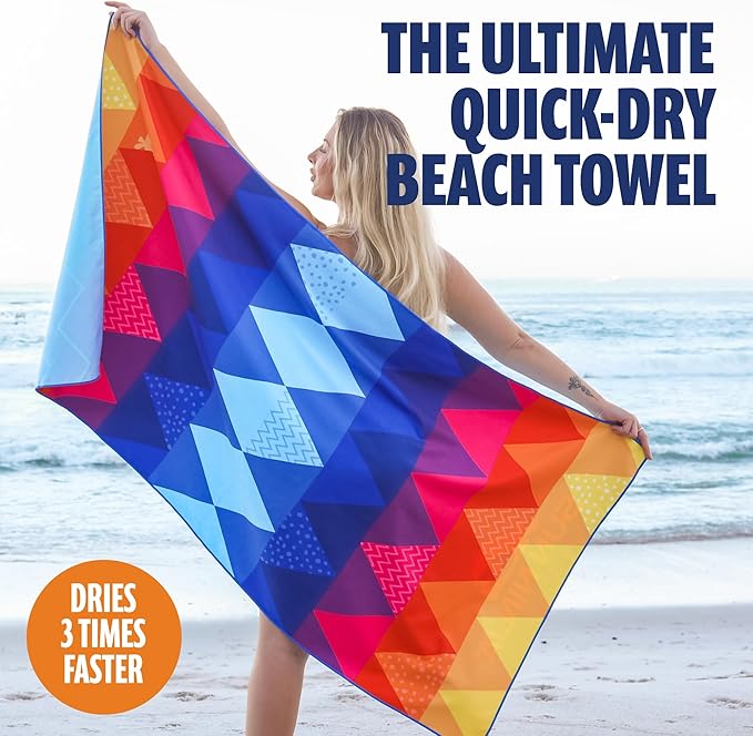 SUN NINJA Microfiber Beach Towel - Sand Free, Quick Dry, Lightweight & Compact for Beach, Pool, Yoga and Camping - 63x32 inch Super Absorbent, Large Sand Free Swim Towels for Adults and Kids