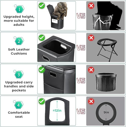 Portable Toilet for Adults, XL Portable Toilet for Camping, 16.5'' Camping Toilet with Lid, Camp Toilet with Handbag, Travel Potty for Camping, Hiking, RoadTrip, Car, Tent (Black Upgraded)