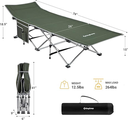KingCamp Folding Camping Cot for Adults,Portable Sturdy Sleeping Cot with Carry Bag Outdoor Lightweight Camping Bed Support 264 lbs,Large Outdoor Foldable Travel Cots for Camping Beach Home Nap