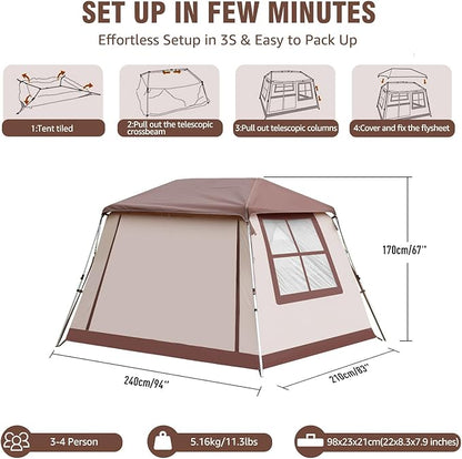 Chihee Camping Tents Freestanding Tent, Family Cabin Tent with Awning Porch 2 Doors 3 Mesh Windows Easy Instant Set up,Ultra Strong Frame Height up to 67" Spacious Great Views,Stargazing at Night