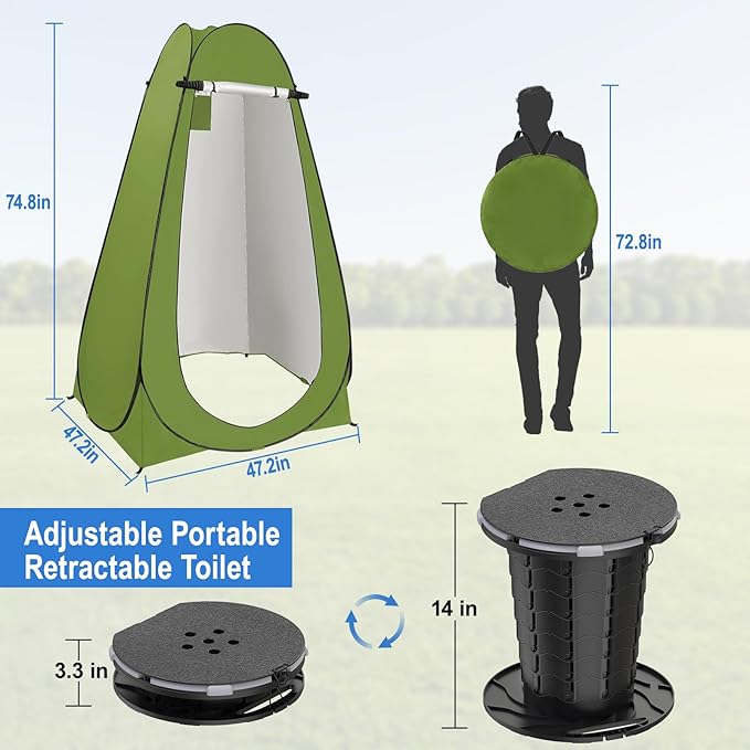 BLIKA Portable Retractable Toilet Kit for Adults, Pop Up Privacy Tent, Washable Foldable Portable Camp Toilet 300 Pounds, Instant Portable Outdoor Shower Tent Camp Toilet Changing Dressing Room
