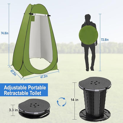 BLIKA Portable Retractable Toilet Kit for Adults, Pop Up Privacy Tent, Washable Foldable Portable Camp Toilet 300 Pounds, Instant Portable Outdoor Shower Tent Camp Toilet Changing Dressing Room