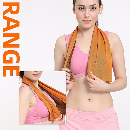 10 Pack Cooling Towels Bulk Microfiber Ice Towel Quick Dry Breathable Chilly Sweat Towel Stay Cool Towel for Neck Face Yoga Gym Workout Running Pilates Beach with Carabin Bag, 40x12'', Orange
