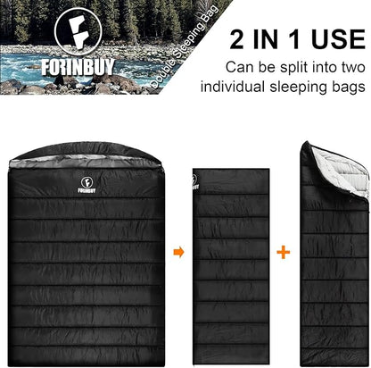 0 Degree Double Sleeping Bag for Adults, 2 Person Cold Weather Queen Size Sleeping Bag for Camping, RV Travel, or Family Outdoors