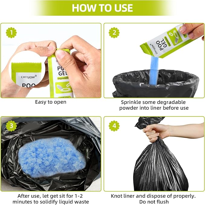 Portable Toilet Absorbent Gel Powder, 60 Pack Poo Gel for Camping Eco Absorbent Gel, Poo Urine Powder for Camping Outdoor Hiking Fast-Acting Gel