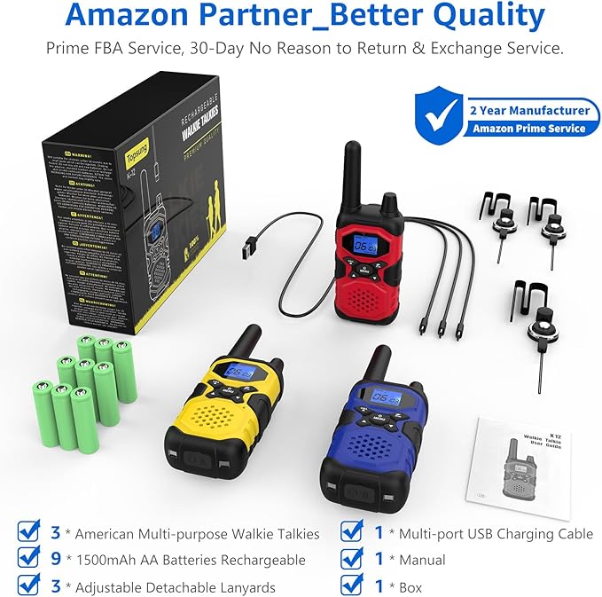 Walkie Talkies for Adults Rechargeable Walkie-Talkie Long Range 3 Pack, Multi-purpose NOAA 2 Way Radios with 4500mAh Battery USB Lanyards for Family Office School Camping Hiking Skiing Cruises