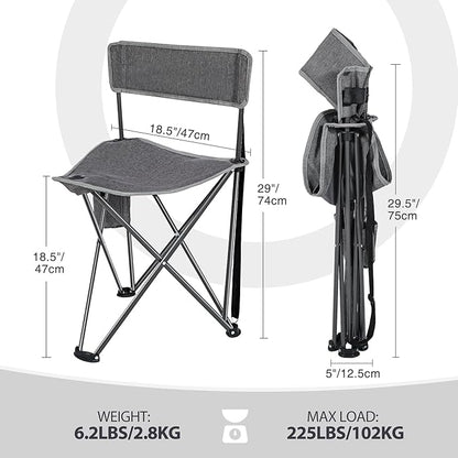 REDCAMP 2 Pack Tall Tripod Chairs for Adults, Folding Lightweight Portable Golf Chairs for Spectators, Compact 3 Legged Tripod Stools Seat with Backrest for Camping Fishing Hunting, Dark Gray
