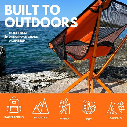 Campster2 Folding Camping Chair – Ultra Lightweight & Compact - Backpack Chair - 265 lbs Capacity – Comfortable Folding Chair with Carrying Bag - Ideal for Beach, Hiking, & Outdoor Use, Orange