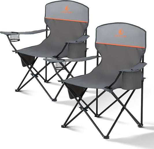 ALPHA CAMP Folding Camping Chairs for Adults Lawn Chairs Outdoor Chairs Support 250 LBS Portable Camp Chairs with Cup Holders Cooler Pouch for Outdoor, 2 Pack (Gray)