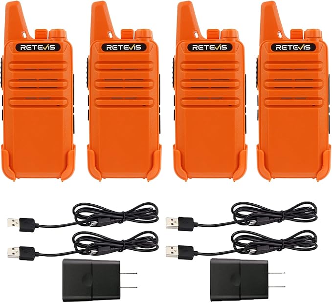 Retevis RT22 Rechargeable Walkie Talkies, Long Range Two Way Radio for Adults, Portable Handheld Radio, Voice Activated, Emergency Alarm, Outdoor Hiking Travel(4 Pack, Orange)
