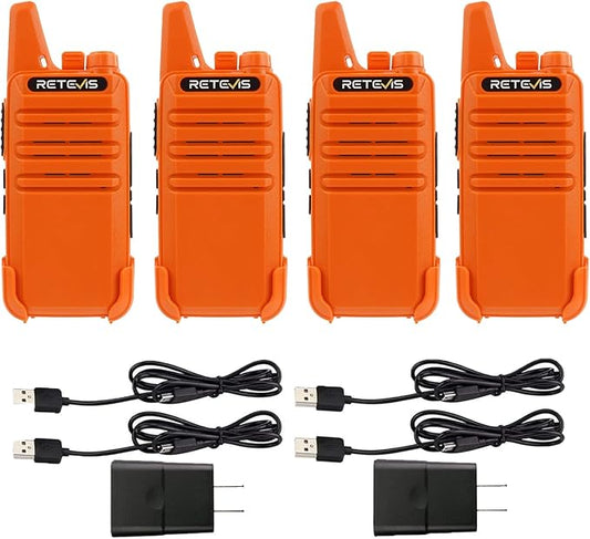 Retevis RT22 Rechargeable Walkie Talkies, Long Range Two Way Radio for Adults, Portable Handheld Radio, Voice Activated, Emergency Alarm, Outdoor Hiking Travel(4 Pack, Orange)