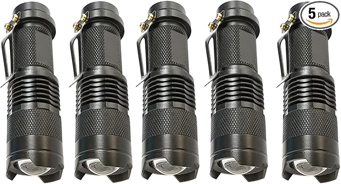 Bright Mini LED Flashlight Single Mode Flashlight Zoomable with Clip Small Flashlight for Camping Hiking Emergency, 5 Pack