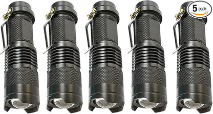 Bright Mini LED Flashlight Single Mode Flashlight Zoomable with Clip Small Flashlight for Camping Hiking Emergency, 5 Pack