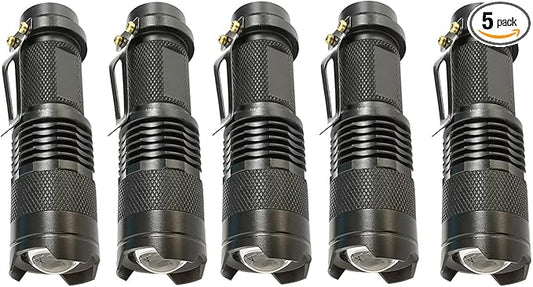 Bright Mini LED Flashlight Single Mode Flashlight Zoomable with Clip Small Flashlight for Camping Hiking Emergency, 5 Pack