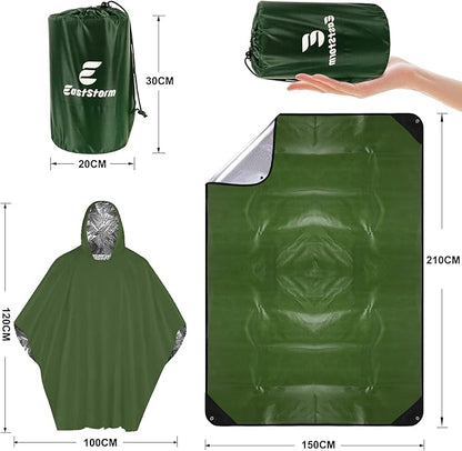 Thermal Tarp Survival Shelter Insulated Blanket Reflective 4×7 Ft, All-Weather Space Blankets Emergency Foil Mylar Thermal Blanket for Outdoor Car, Camping, Hiking and Shelter - Green