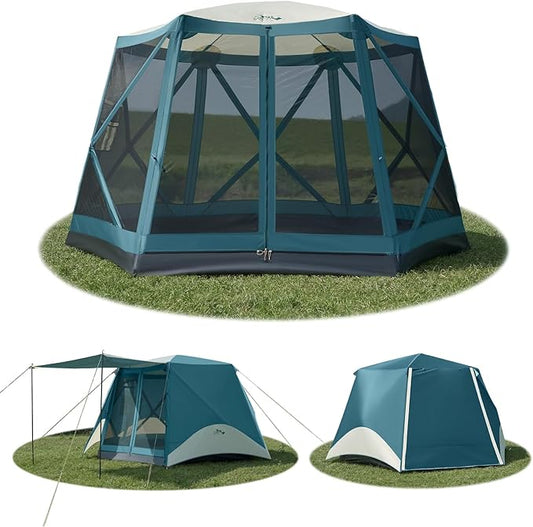 Instant Tents for Camping Pop Up Screen Tent with Floor, 6 Person Large Family Camping Tent with Rainfly and Porch, Easy 60S Setup Hub Tent for Outdoor Picnic Backyard, 11.5x10x6.83FT
