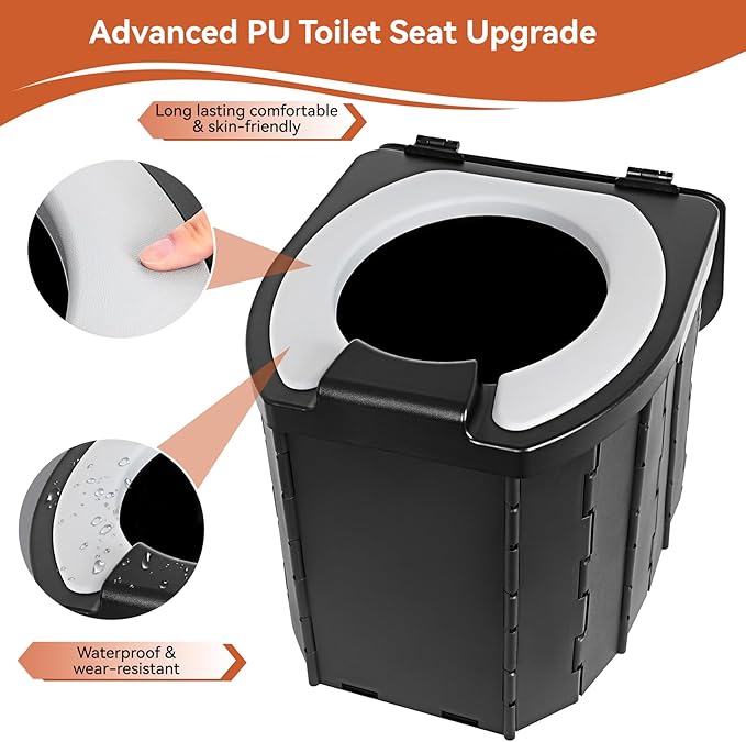 Portable Camping Toilet Upgraded Soft Camp Toilet Seat with Paper Holder- Travel Potty Perfect for Emergency Preparedness, Backcountry, Car, Boat, Road Trips.