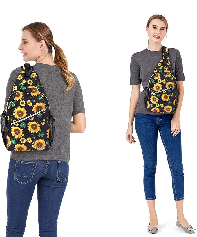 MOSISO Sling Backpack,Travel Hiking Daypack Sunflower Rope Crossbody Shoulder Bag