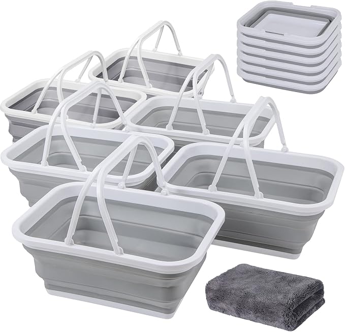 AUTODECO Collapsible Sink with Handle Towel, 2.37 Gal / 9L Foldable Wash Basin for Washing Dishes, Camping, Hiking and Home