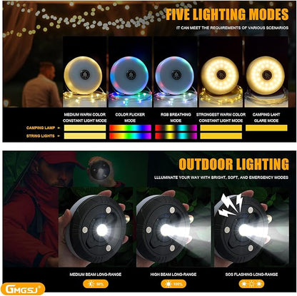 Camping String Lights - Outdoor String Lights with 8 Modes, Type-C Fast Charging, Durable & Waterproof for Camping, Party, and Christmas, Portable & Easy-to-Store with Storage Box (32.8ft-1pcs)