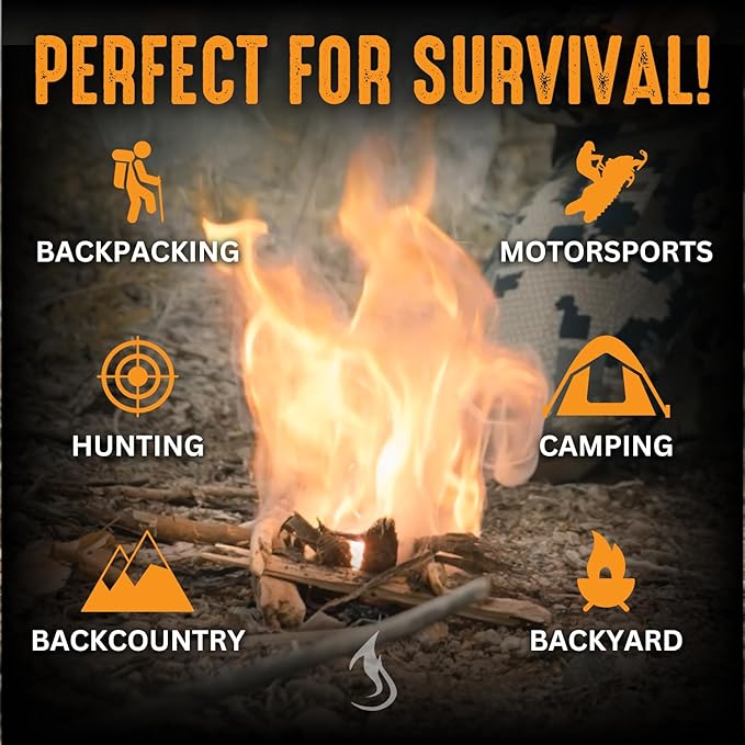 3" Ferro Rod Fire Starter Survival Tool | 3,500+ Strikes, High Visibility Paracord Lanyard, Windproof & Waterproof Flint and Steel, Camping and Survival Fire Starter