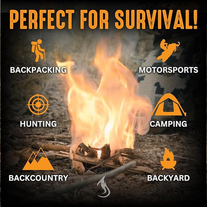 3" Ferro Rod Fire Starter Survival Tool | 3,500+ Strikes, High Visibility Paracord Lanyard, Windproof & Waterproof Flint and Steel, Camping and Survival Fire Starter