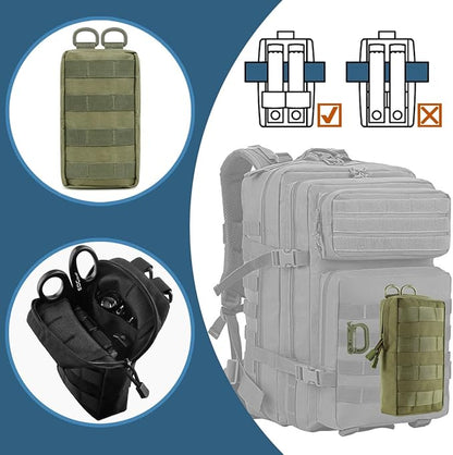 MUCHER 2 Pack Molle Pouches Tactical Pouches EDC Pouch Organizer Molle Bag Utility Pouch with 4 Carabiners for Outdoor Hiking Hunting Camping Training