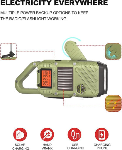 Rechargeable Emergency Radios Walkie Talkies for Adults with FM/NOAA, Weather Alerts, LED Flashlight, and Solar Hand Crank - Long Range 2 Way Radios with USB Charging and SOS Alarm