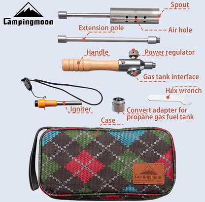 CAMPINGMOON Camping Grill Torch Dual Fuel Head Flame Adjustable for Charcoal Starter with Storage Case MT-3955/I-1010 (Propane + Isobutane)