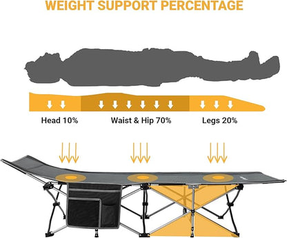 KingCamp Folding Camping Cot for Adults,Portable Sturdy Sleeping Cot with Carry Bag Outdoor Lightweight Camping Bed Support 264 lbs,Large Outdoor Foldable Travel Cots for Camping Beach Home Nap