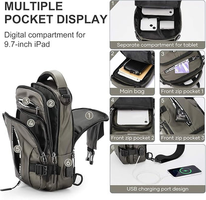 SEAFEW Mini Sling Bag for Men Women - Lightweight Crossbody Backpack, Multipurpose Shoulder Bag, Small Compact Chest Daypack for Travel Hiking Gym Sport Khaki
