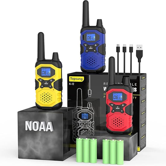 Walkie Talkies for Adults Rechargeable Walkie-Talkie Long Range 3 Pack, Multi-purpose NOAA 2 Way Radios with 4500mAh Battery USB Lanyards for Family Office School Camping Hiking Skiing Cruises