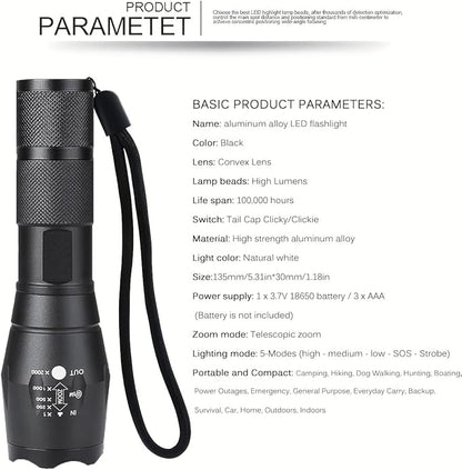 LED Flashlight High Lumens, Bright, Zoomable, Waterproof, Powerful, Emergency Tactical LED Flashlights for Home and 5 Modes, Flashlight for Camping Gear、Hiking、Walking (10Pack)