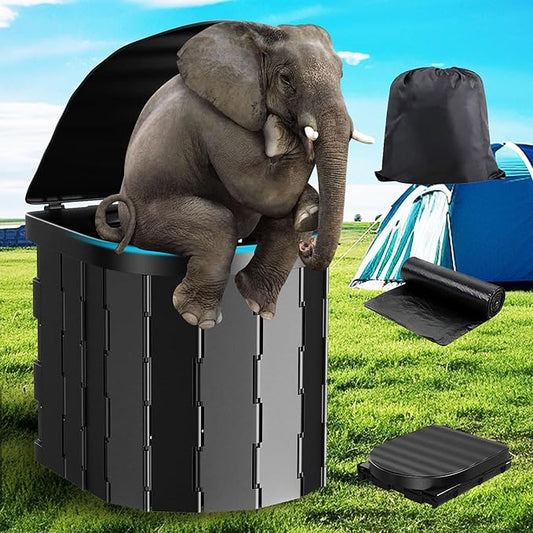 Portable Camping Toilet for Adults - Folding Toilet with Lid, Camp Toilet Road Trip Essentials, Portable Potty for Emergency Use, 20 Toilet Bags for Camping, Hiking, RV Travel, Road Trips.