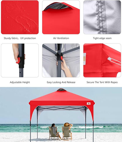 ABCCANOPY Outdoor Pop up Canopy Tent, 10x10 Instant Portable Canopy for Camping, Beach, Backyard, Red